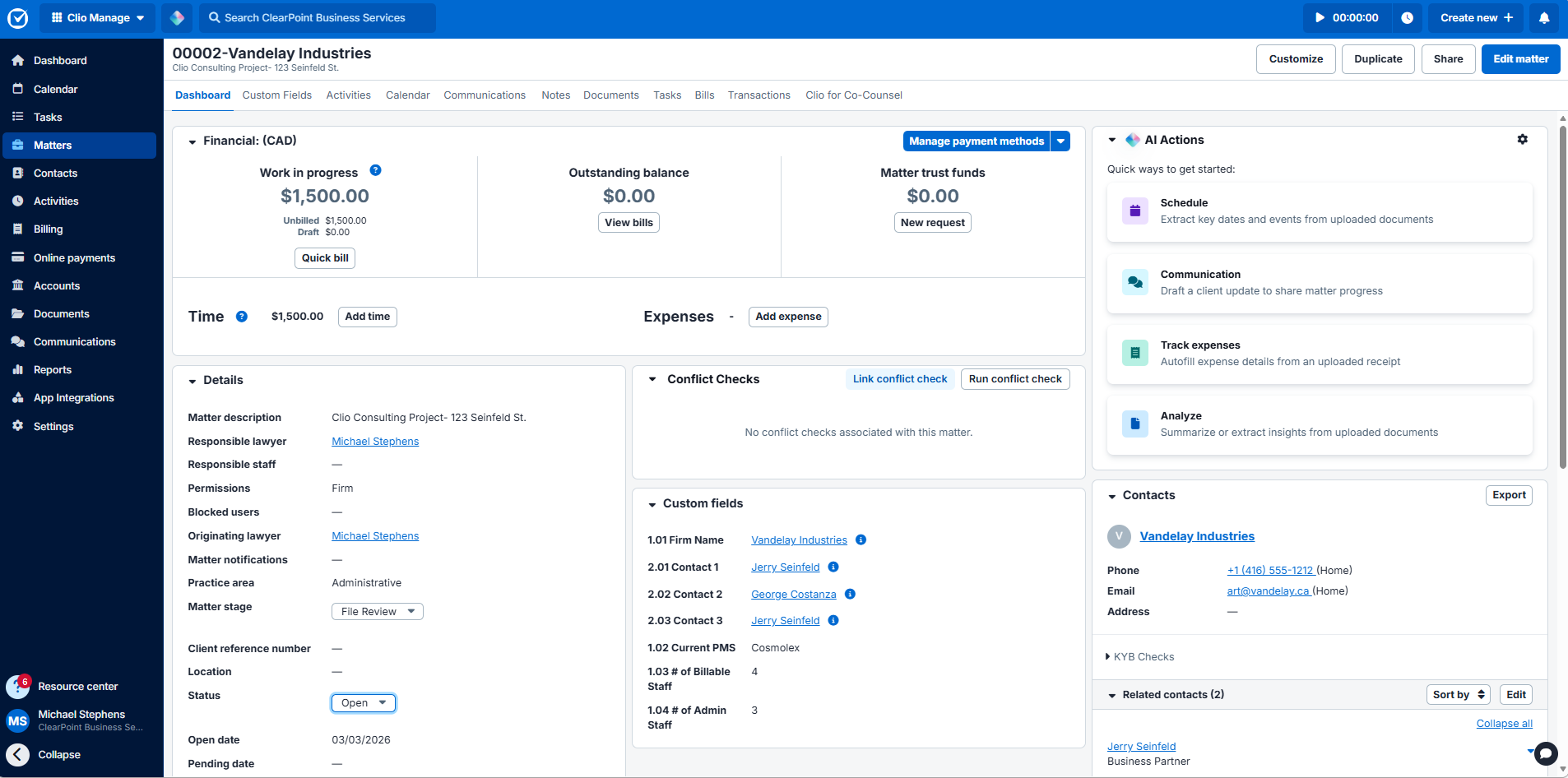 Clio Manage Dashboard Overview
