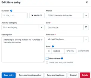 Law firm billing realization time entries flagged for write-down before invoicing